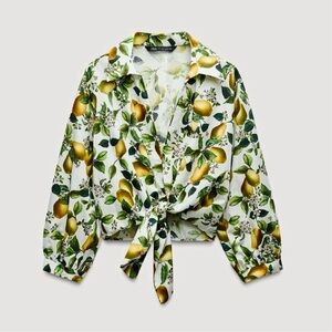 ZARA | Floral Lemon Print Tie-Front Blouse